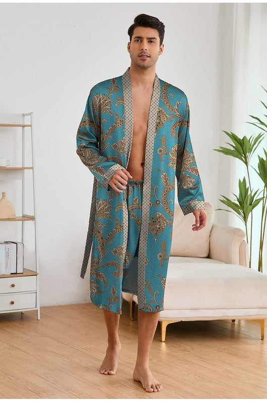 Bata Estampada para Hombre con Mangas Largas y Pantalón Corto - Image 36