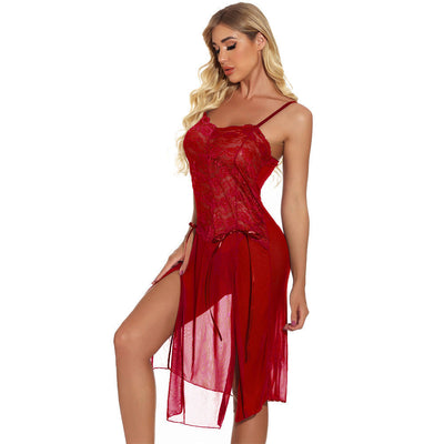 Vestido Sling Transparente de Encaje Elástico con Aberturas - Image 17