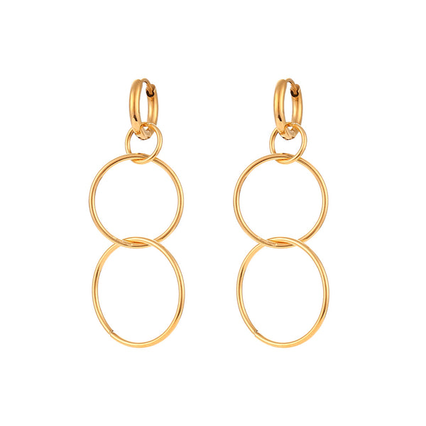 Aretes Circulares Largos Chapados en Oro 18K Acero Inoxidable - Image 5