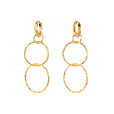 Aretes Circulares Largos Chapados en Oro 18K Acero Inoxidable - Image 5