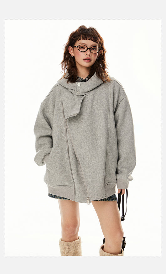 Sudadera Cardigan Irregular con Doble Cierre - Estilo Retro Casual para Mujer - Image 16