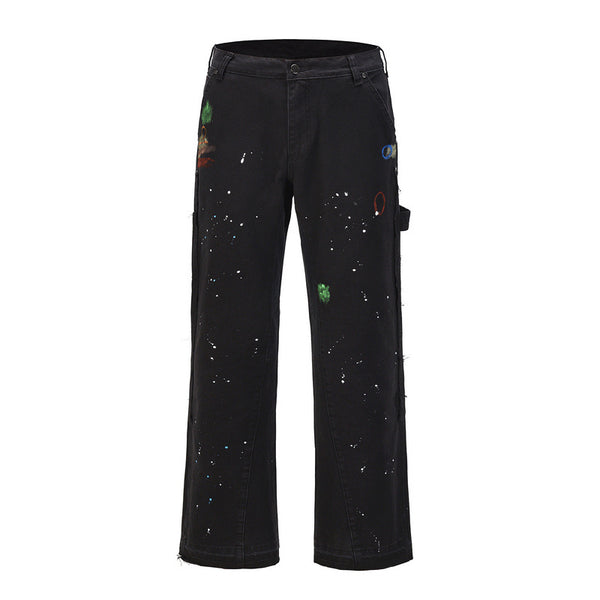Pantalones Acampanados de Mezclilla Artesanal con Costura de Grabado y Tinta