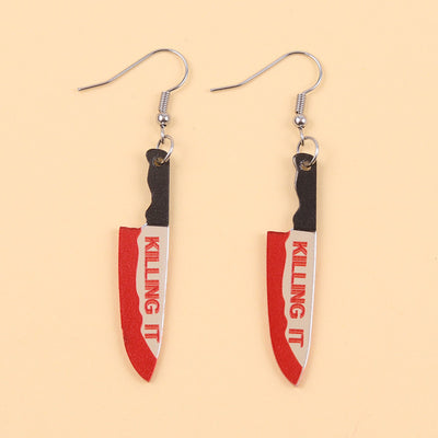 Aretes de Hacha Ensangrentada Halloween - Diseño Acrílic Retro