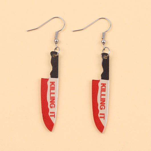 Aretes de Hacha Ensangrentada Halloween - Diseño Acrílic Retro