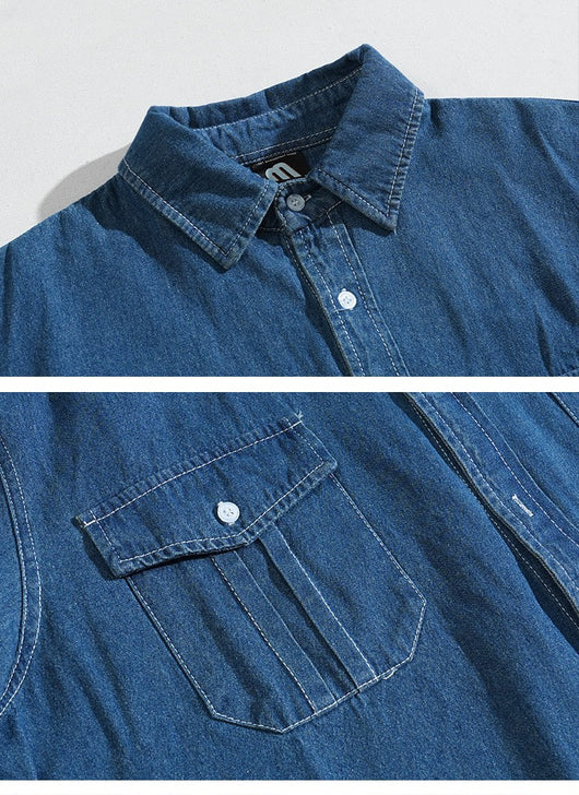Camisa Suelta Estilo Coreano Azul para Trabajo - Image 8