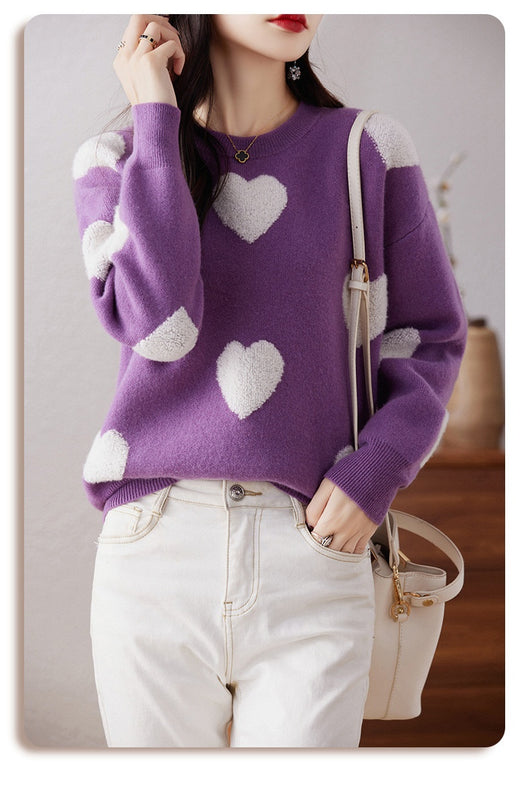 Suéter de Cuello Redondo en Lana Pura para Mujer - Diseño Love - Image 20