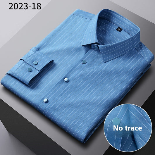 Camisa Manga Larga Rayada de Fibra de Bambú Premium sin Costuras para Hombre - Image 10