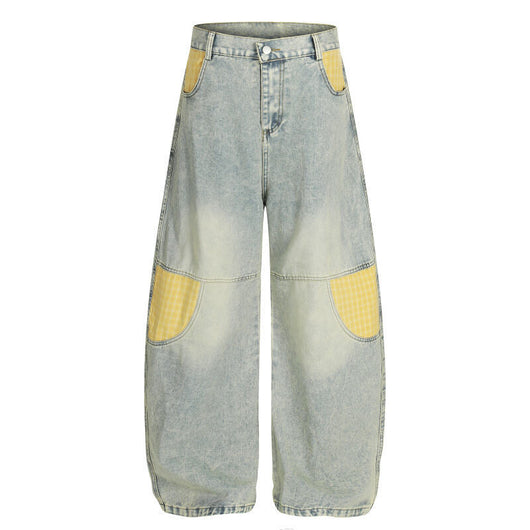 Jeans Bootcut Retro con Parches de Cuadros para Hombre - Image 5