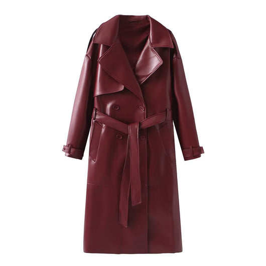 Abrigo de Cuero Extendido Diseño Francés Minimalista - Casual y Versátil - Image 18
