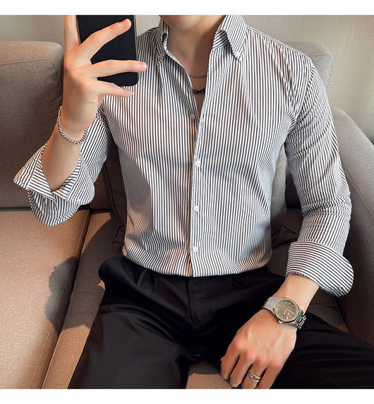 Camisa Manga Larga a Rayas para Hombre Otoño Invierno - Image 8