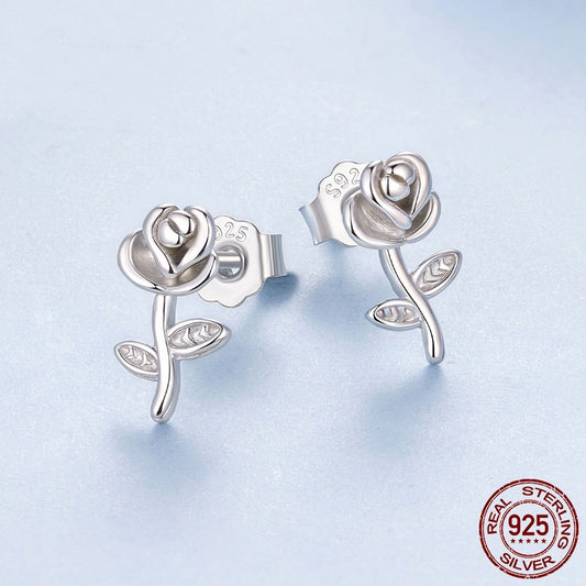 Aretes de Rosa Tridimensional en Plata 925 - Diseño Romántico para Mujer