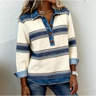 Suéter de Punto Cable Preppy con Distintivo para Mujer - Estilo Coreano a Rayas - Image 5