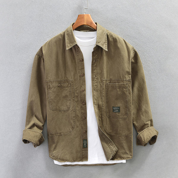 Camisa de Trabajo Retro Gruesa de Manga Larga para Hombre