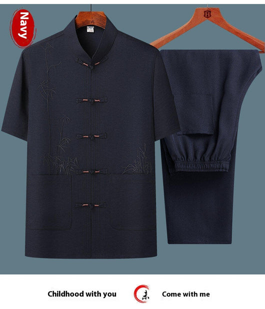Traje Tang Chino Tradicional de Manga Corta para Hombre - Image 15