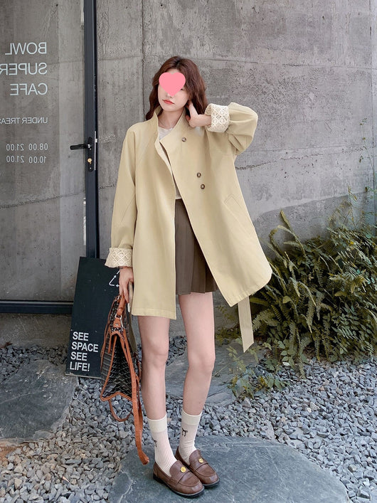 Cortavientos Khaki Cuello Mao para Mujer - Estilo Británico Otoño - Image 4