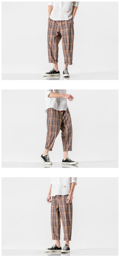 Pantalones Casuales a Cuadros Estilo Asiático con Detalles Desgastados - Image 16