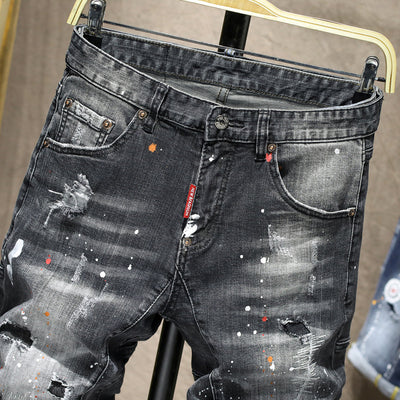 Jeans para Hombre con Parches Elásticos y Detalles Pintados a Mano - Image 3