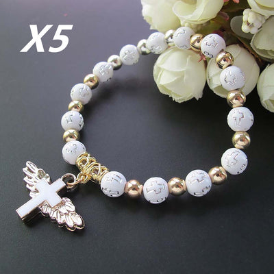 Pulsera Rosario con Cruz de Ángel y Gotas de Aceite en Acrílico Bronceado - Image 7