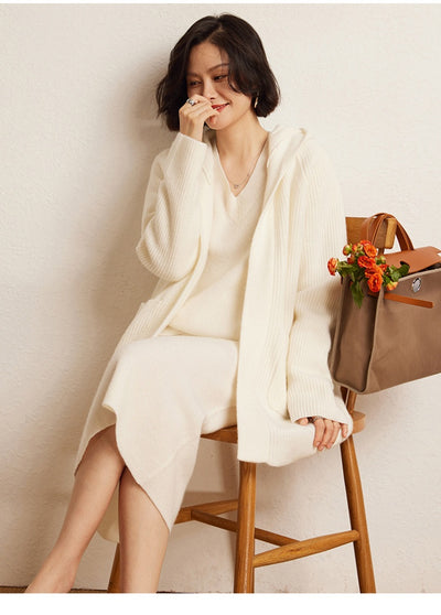 Cardigan Tejido Reversible Oversized con Capucha para Otoño e Invierno - Image 14