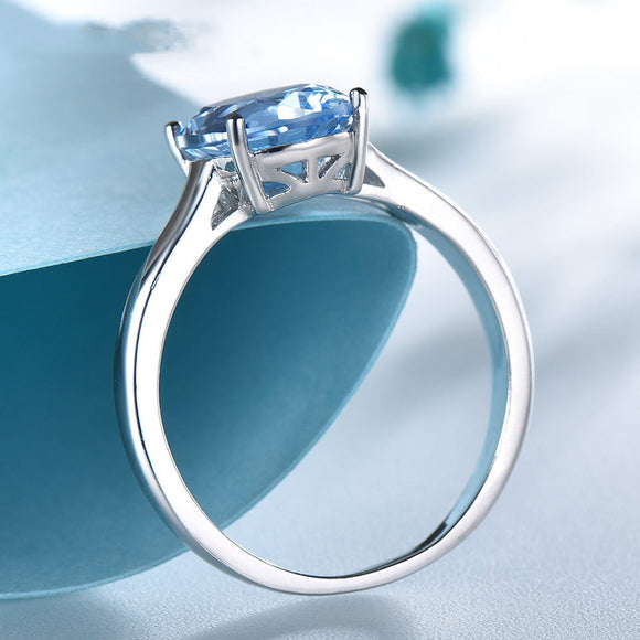 Anillo de Plata Esterlina 925 con Topacio Azul - Joya Romántica para Mujer