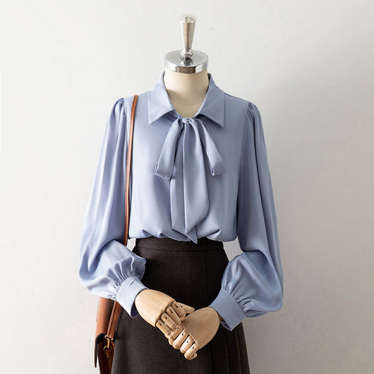 Blusa Blanca con Moño de Satén en Solapa para Mujer - Image 9