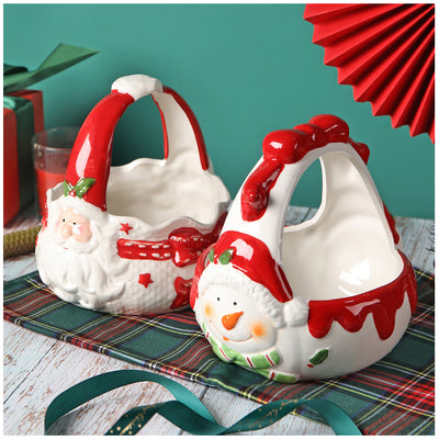 Cesta de Cerámica Pintada a Mano con Papá Noel en Relieve - Image 8