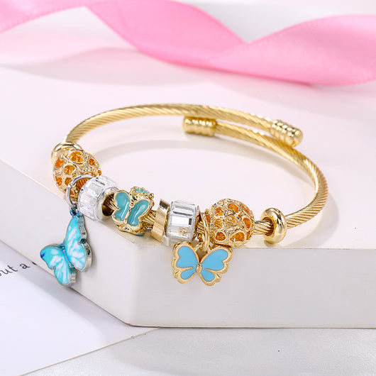 Pulsera de Acero Inoxidable con Dije Floral Mosaico Dorado - Image 12