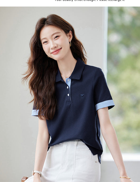 Blusa Estilo Americano Hombros Descubiertos Falsa Dos Piezas Manga Corta - Image 20