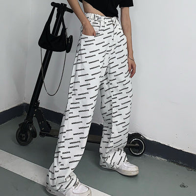 Pantalón Ancho Vintage de Talle Alto con Estampado de Letras - Image 3