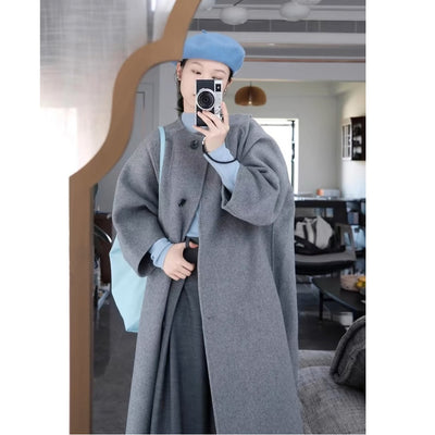 Abrigo de Lana Gris Elegante de Largo Medio para Mujer - Image 6
