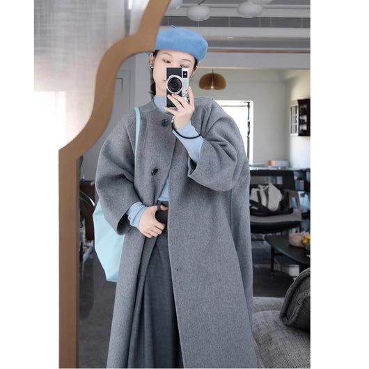 Abrigo de Lana Gris Elegante de Largo Medio para Mujer - Image 6