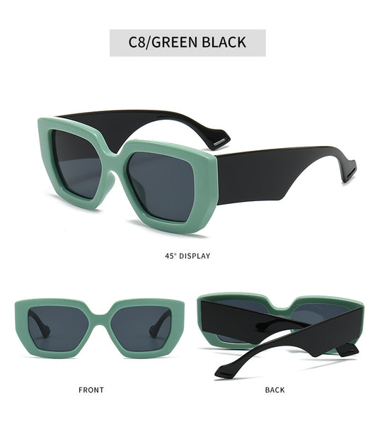 Beige square frame sunglasses with dark gray lenses, featuring a thick, fashion-forward design. - Image 27