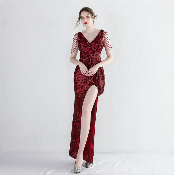 Vestido de Gala Rainha Aura com Lantejoulas Longas