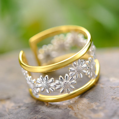 Anillo Ajustable de Plata Esterlina con Margarita Pequeña para Mujer - Image 11