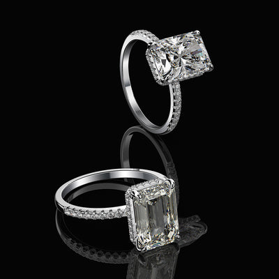 Anillo de Esmeralda Rectangular Tallado con Flor y Punta Redonda - Image 10