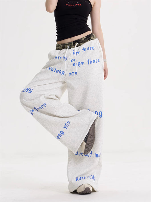 Pantalón Ancho de Cintura Alta con Cordón y Letras - Image 5