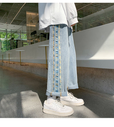 Jeans Deportivos Anchos para Hombre con Costuras de Rayas de Color - Image 22