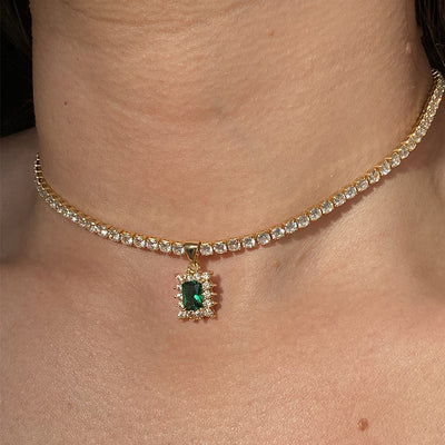 Collar Clavícula Gema Cuadrada Strass Lujo Nicho Dulce para Mujer - Image 7