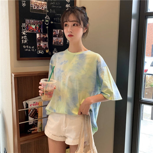 Blusa Suelta Tie-Dye Coreana de Manga Corta para Mujer - Tendencia Ins - Image 6