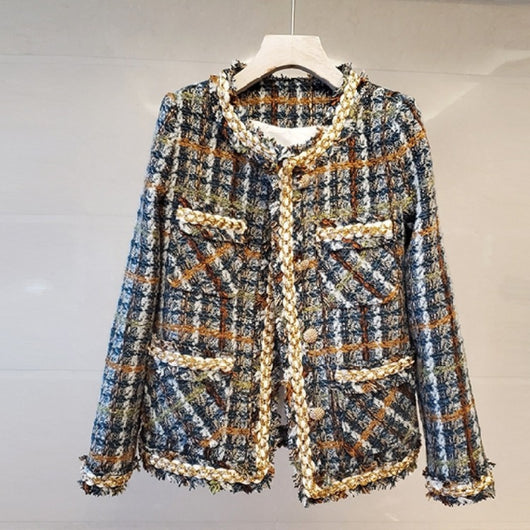 Abrigo Tweed Corto Cuadrille con Flecos para Mujer - Image 7