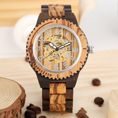 Reloj Automático de Madera Bambú con Mecanismo de Engranajes Creativos - Image 10