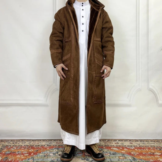 Bata de Ante Sintético para Hombre con Capucha y Bolsillos - Abrigo Invierno - Image 3