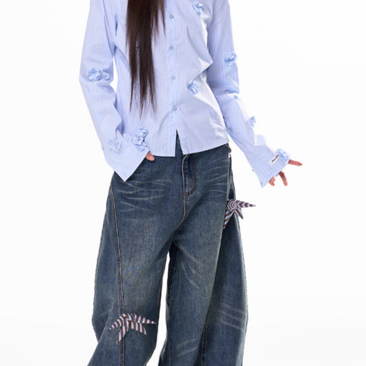 Camisa Rayada de Algodón Manga Larga para Mujer - Corte Versátil - Image 2