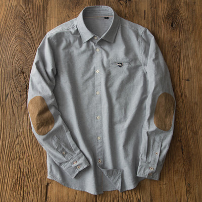 Camisa Slim Fit Retro para Hombre con Parches de Gamuza y Costuras Decorativas - Image 3