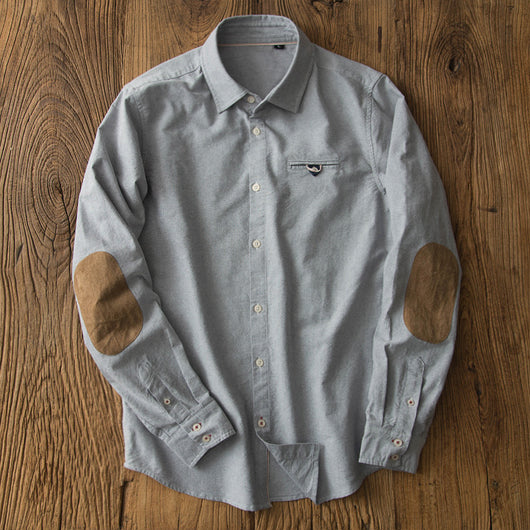 Camisa Slim Fit Retro para Hombre con Parches de Gamuza y Costuras Decorativas - Image 3