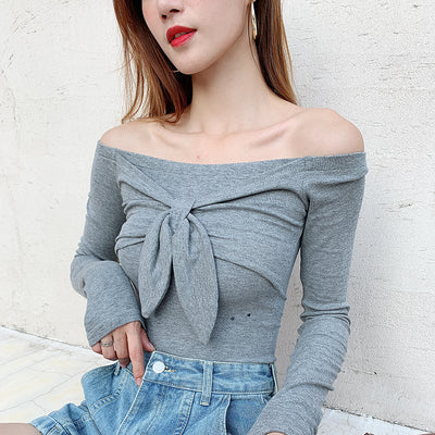 Blusa Tejida con Moño Asimétrica Sexy Hombro Descubierto - Image 7