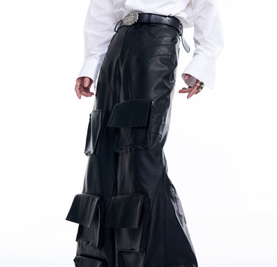 Pantalón de Cuero Ancho Otoñal con Bolsillos Tridimensionales - Image 12