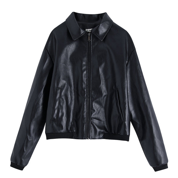 Chaqueta de Cuero Sintético Estilo Europeo para Mujer - Solapa Clásica - Image 3