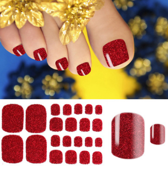 22 Stickers de Uñas Color Verde Cebolla con Polvo Brillante para Pies - Image 18