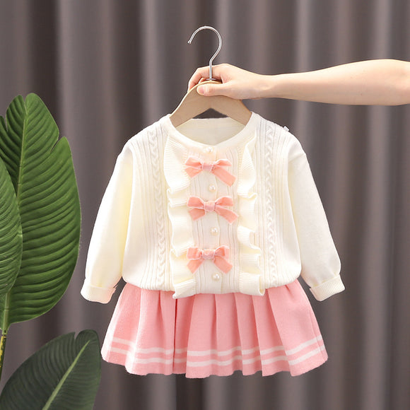 Conjunto Tejido Coreano para Niña: Blusa y Falda Coordinadas